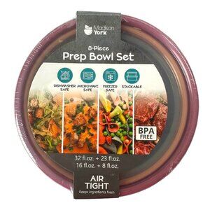 Madison York 8-Piece Prep Bowl Set  BPA Free Airtight & Stackable NIP